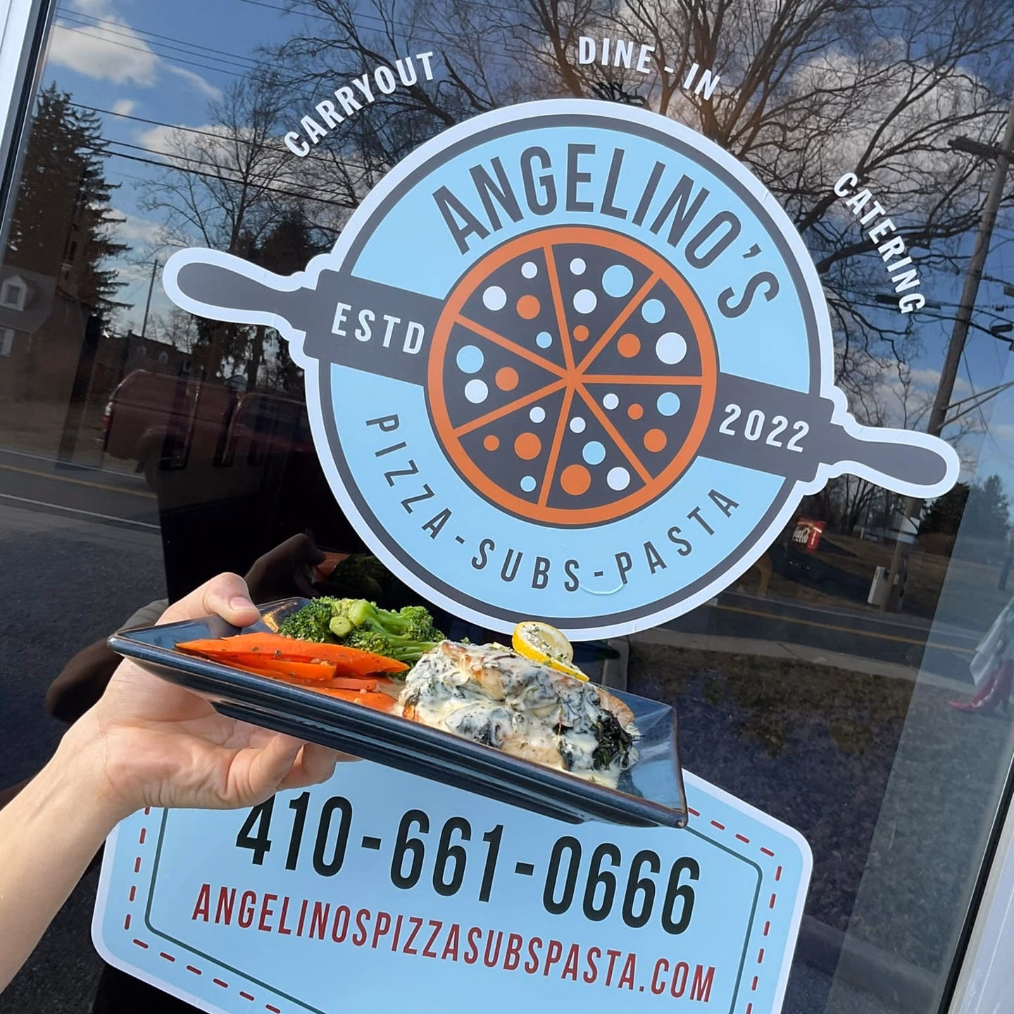 How do I pick up my pizza at Angelino's?