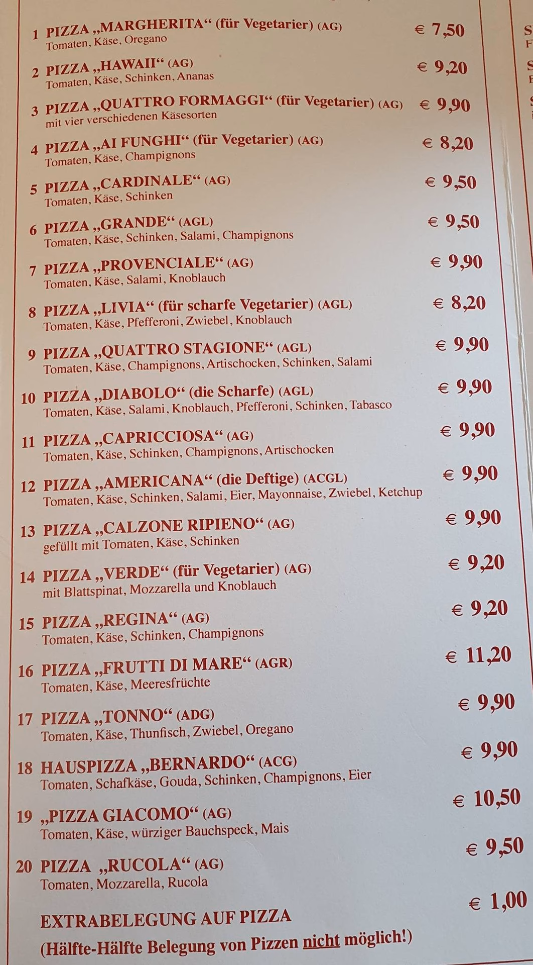Was kann man bei Pizzeria Bernado bestellen?