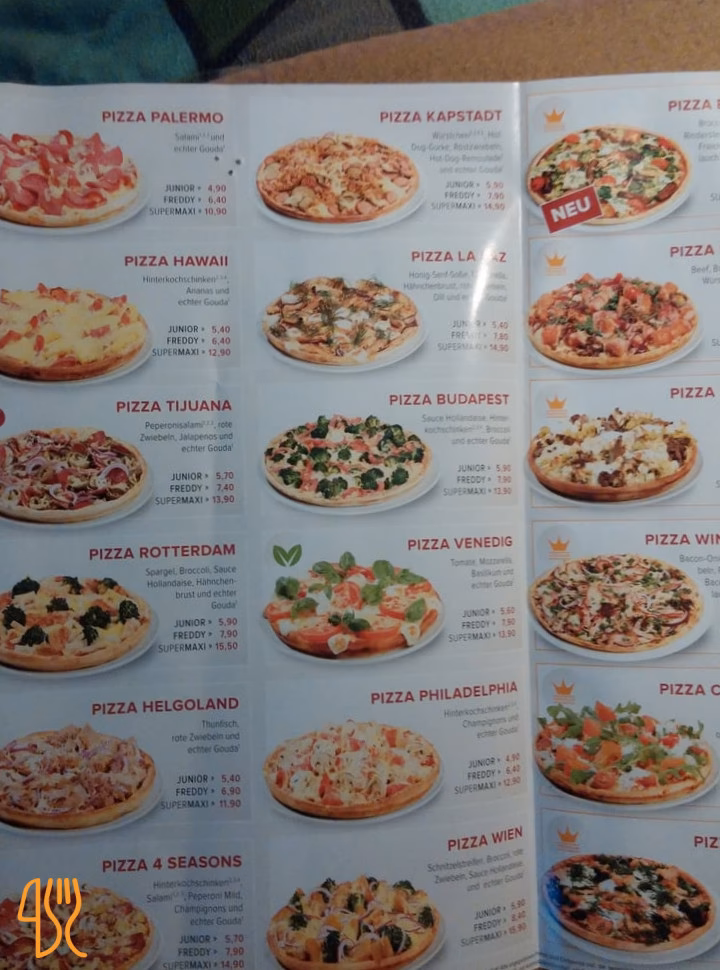 Wie viele Gerichte und Getränke stehen im Menü von Pizza Fresh?