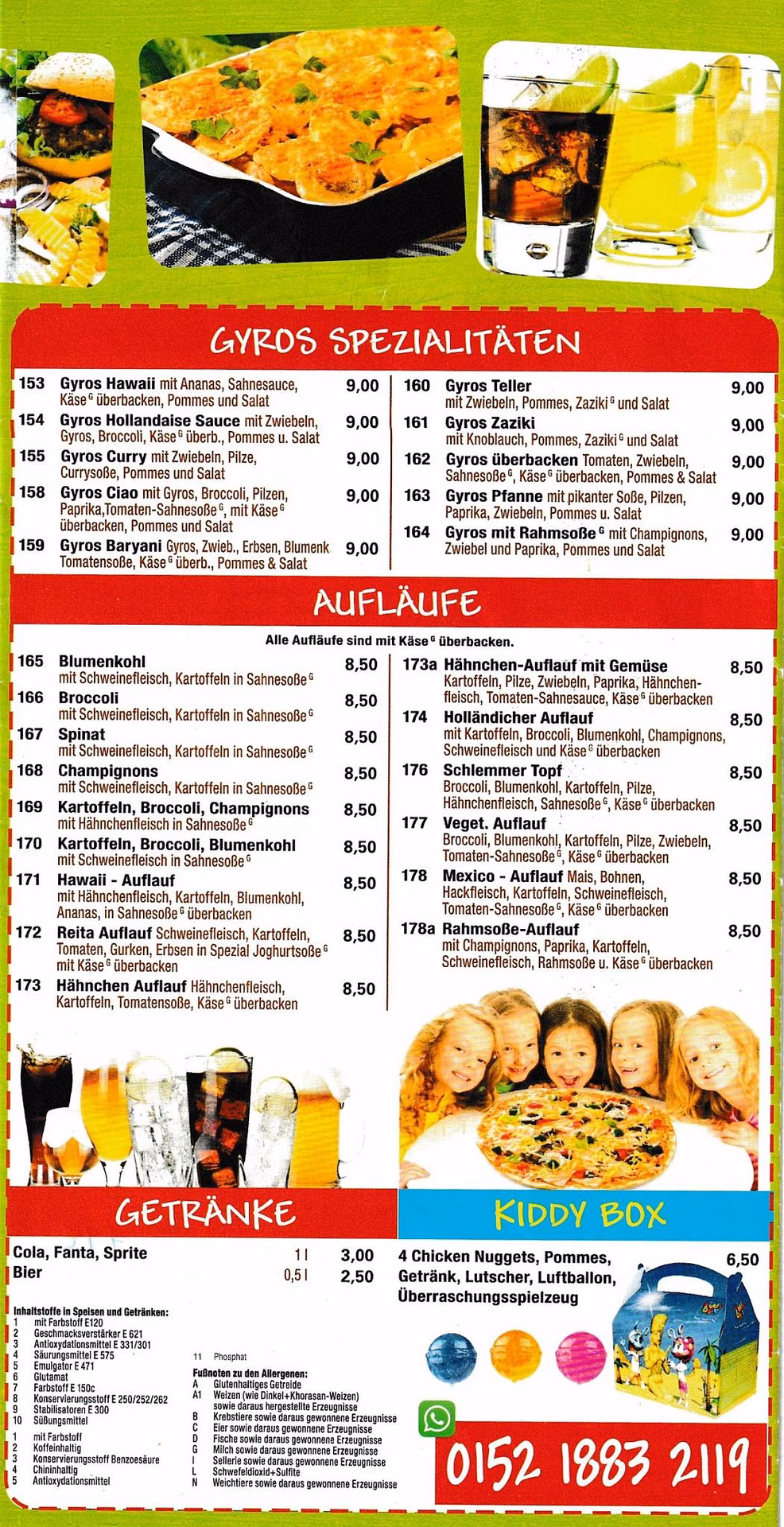 Wie viele Gerichte hat die Speisekarte für italienische Pizzeria Caffé?