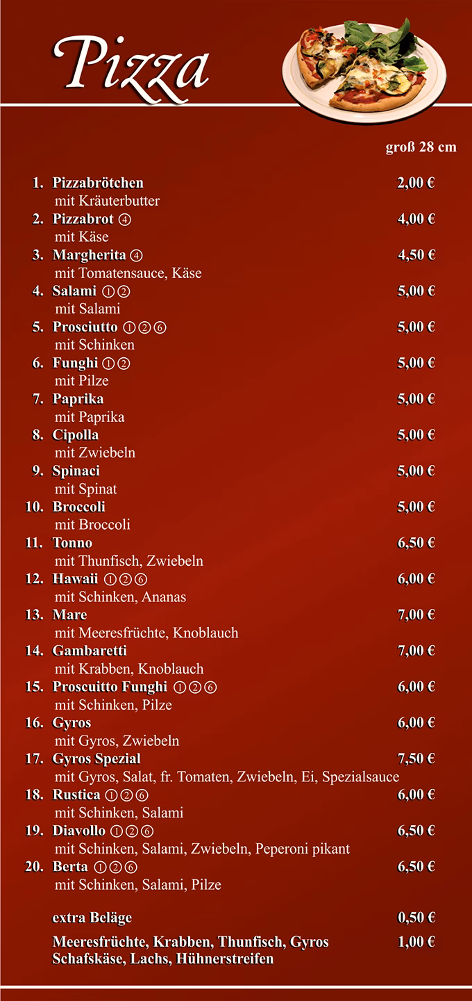 Was gibt es in Pizza Haus zu essen?