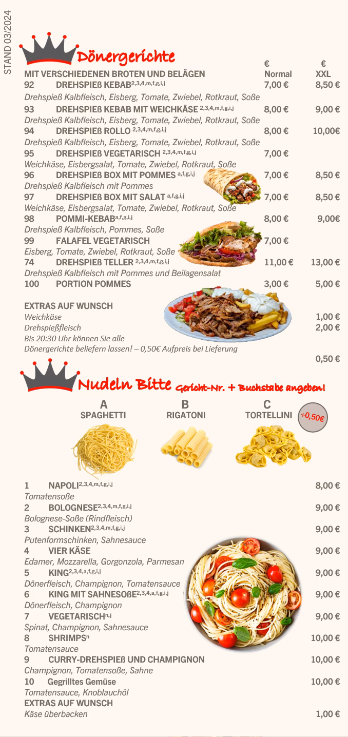 Was kann man bei Pizza King bestellen?