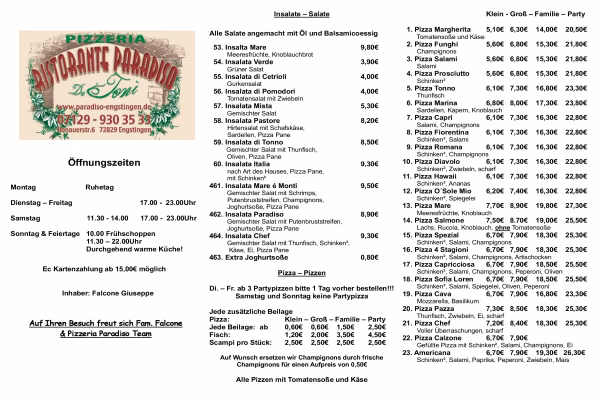 Wie kann man im Pizzeria Paradiso da Toni bargeldlos bezahlen?