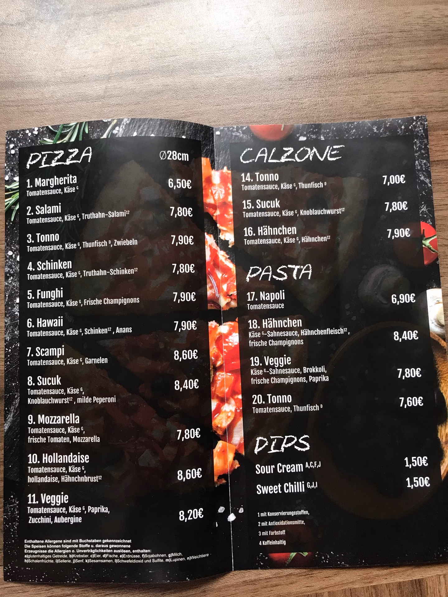 Wann ist der Bearbeitungsstand der Speisekarte von Pizza und Pasta?