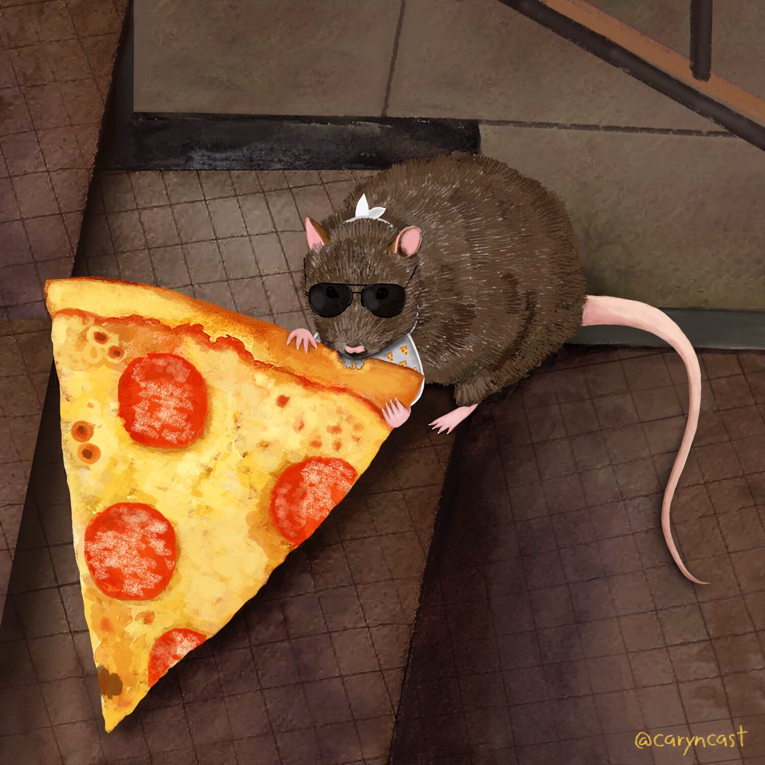 Did a rat drag a slice of pizza down the stairs?