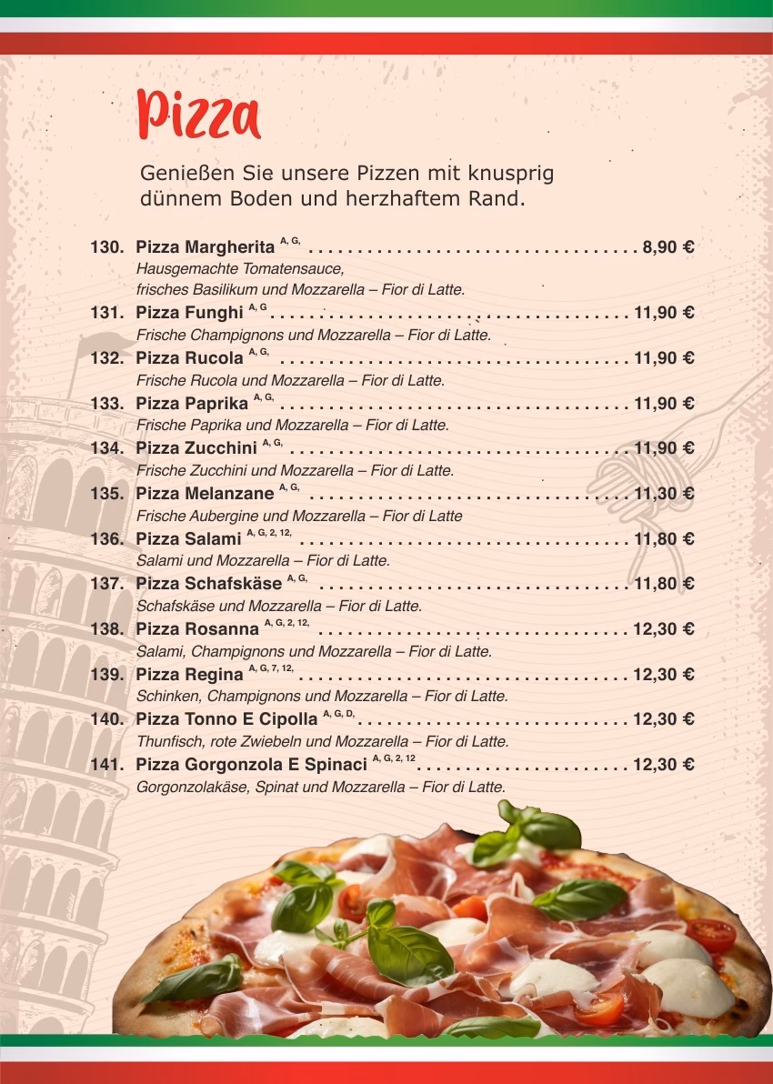 Welche Pizzas werden mit Tomatensauce serviert?