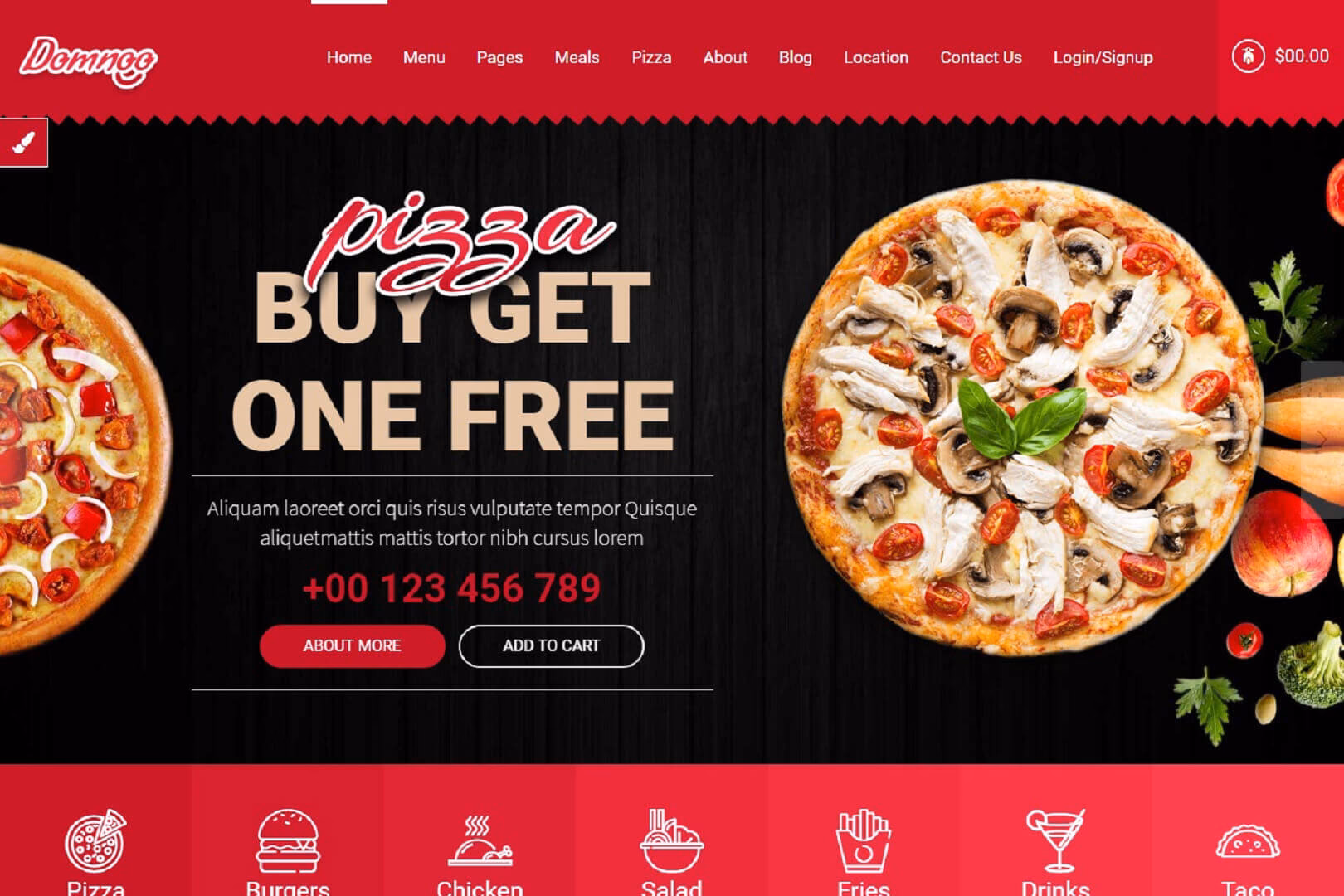What is a pizza website template based on HTML code?