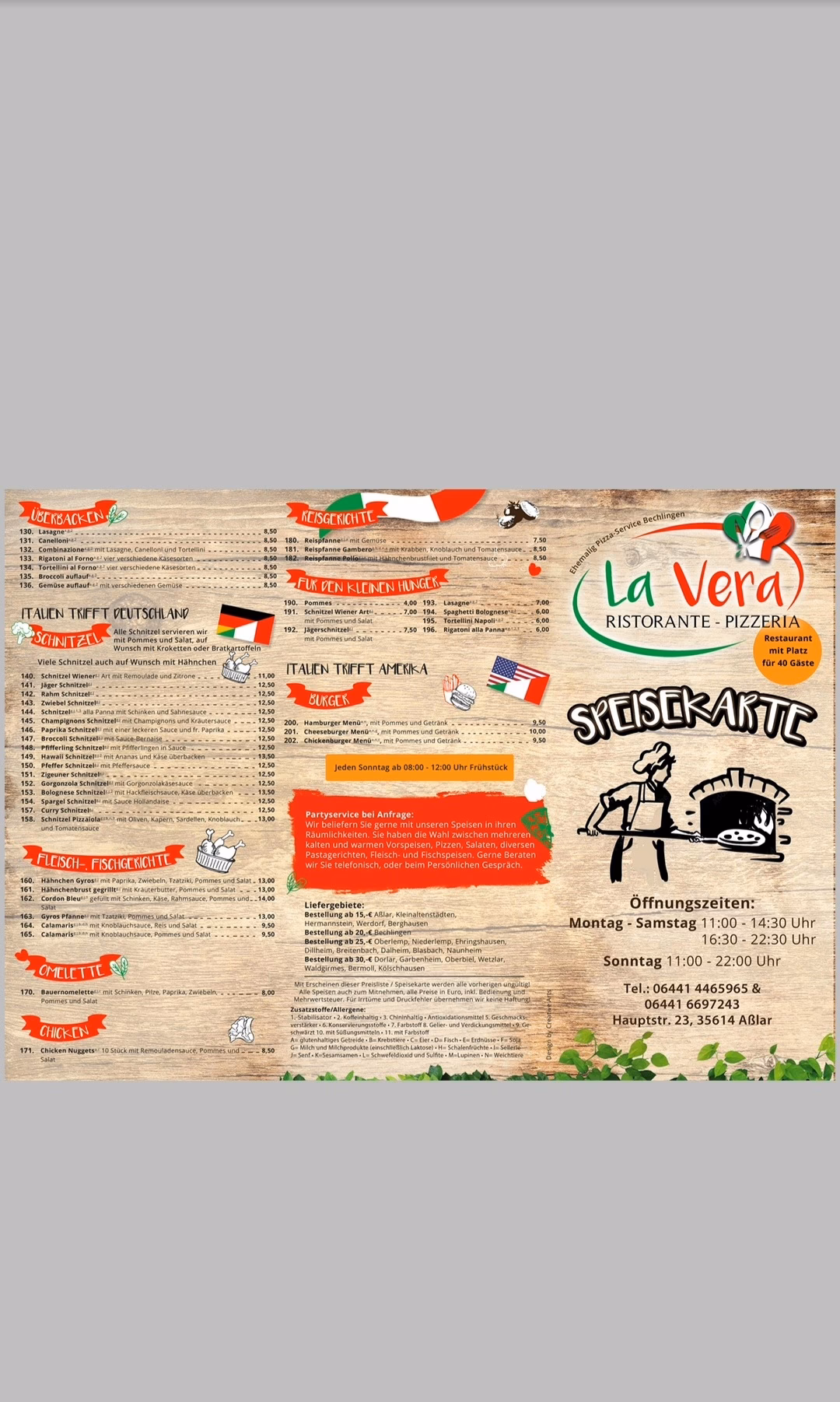 Wie viele Menüs und Getränke stehen auf der Speisekarte von La Vera?