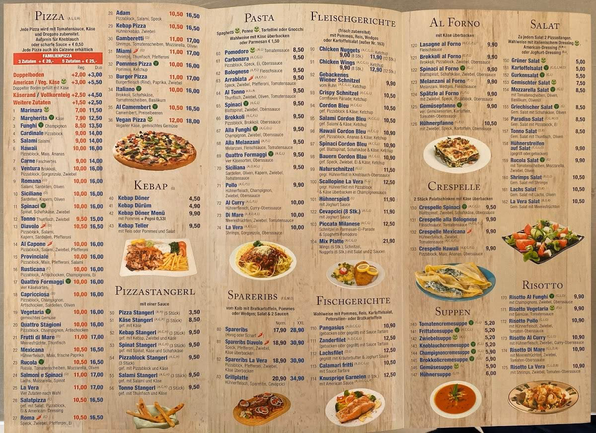 Wie viele Menüs und Getränke stehen auf der Speisekarte von La Vera?