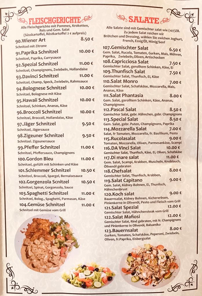 Wie viele Gerichte gibt es in der Pizzeria Da Vinci?