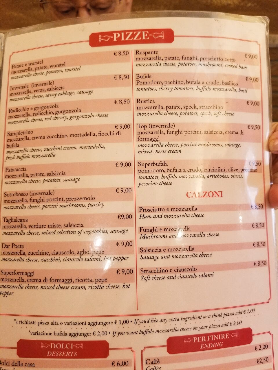 What to eat at Pizzeria Dar poeta?