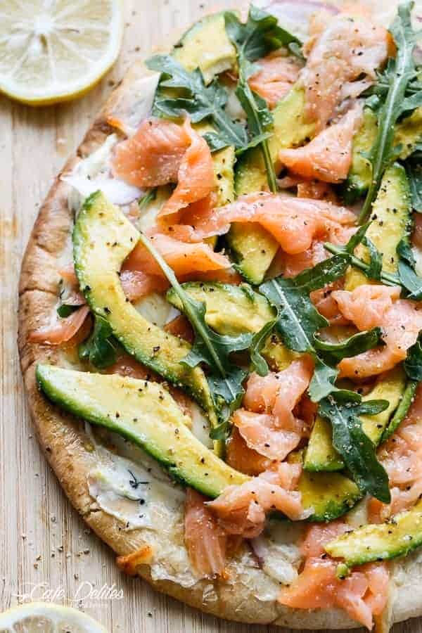 How do you serve a smoked salmon pizza?